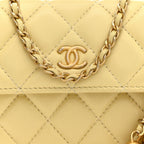 Lambskin Quilted Pearl Crush Clutch With Chain Yellow