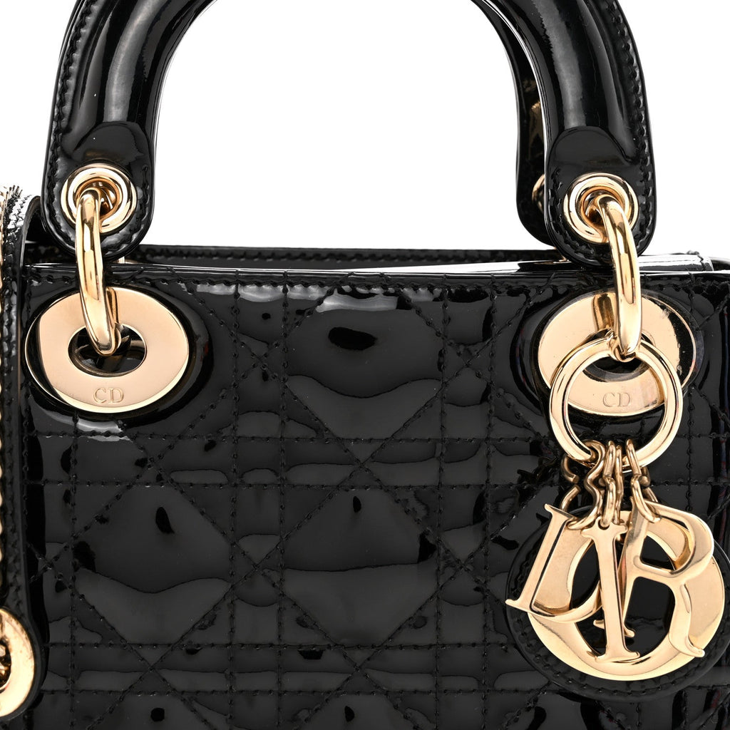 Patent Cannage Mini Lady Dior Black