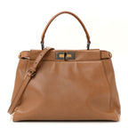 Vitello Seta Shiny Nappa Elaphe Medium Peekaboo Iconic Satchel Latte Blue