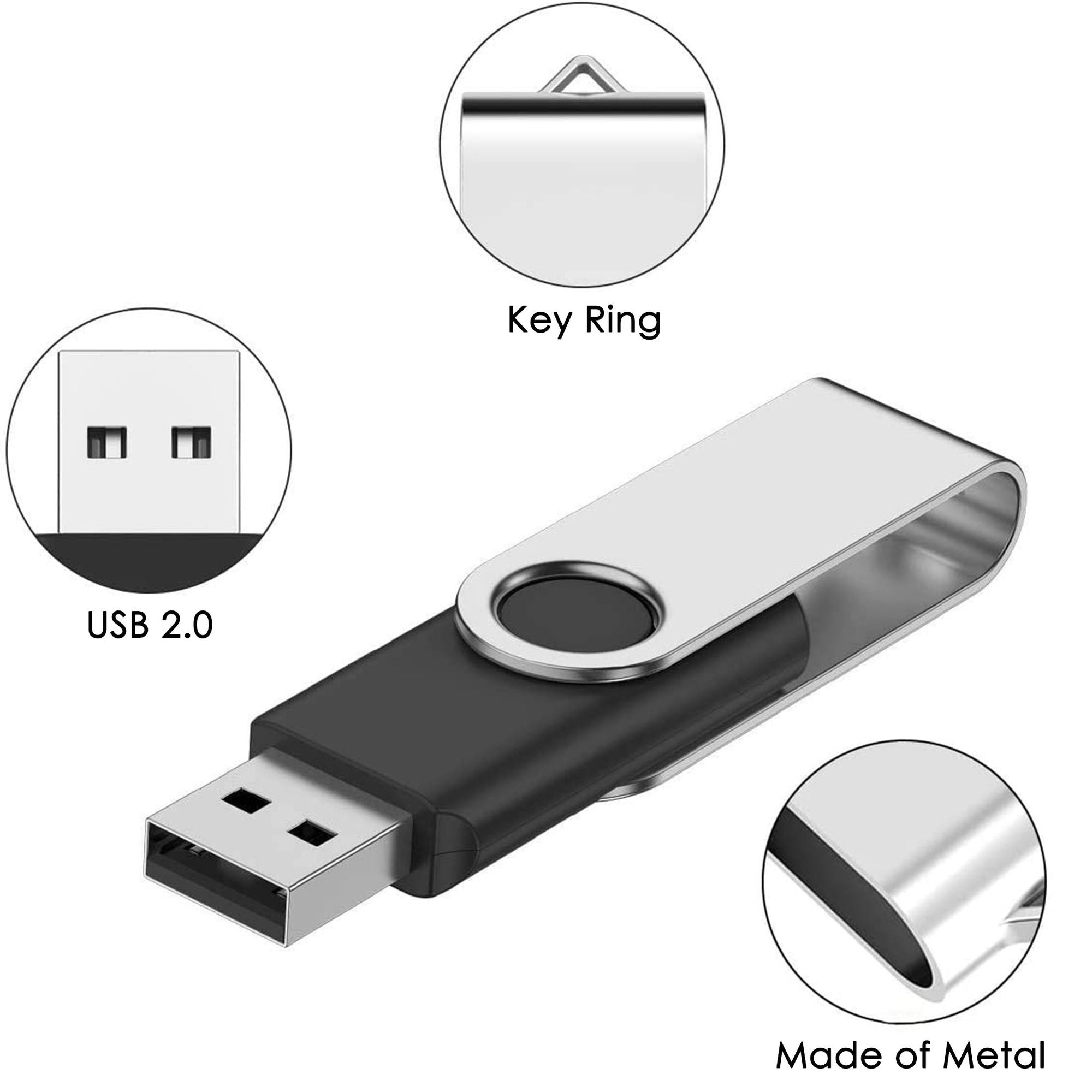 5 Packs 8GB Mix Color USB 2.0 Swivel USB Flash Drives Metal Thumb Drive Memory Stick Jump Drive With Lanyard For Storage And Backup