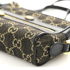 Jacquard Black Denim GG Monogram Textured Dollar Calfskin Mini Ophidia Shoulder Bag Black Ivory