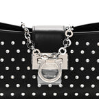 Calfskin Studded Trifolio Shoulder Bag Black