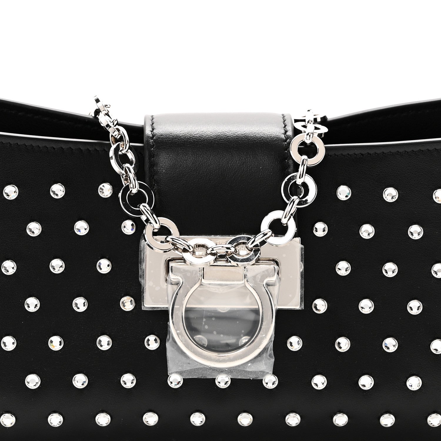 Calfskin Studded Trifolio Shoulder Bag Black