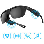 Polarized Bluetooth Smart Glasses with Built-in Mic, Open-Ear Audio, IP65 Waterproof & 5-Hour Battery - Black