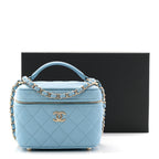Caviar Quilted Top Handle Vanity Case With Chain Blue