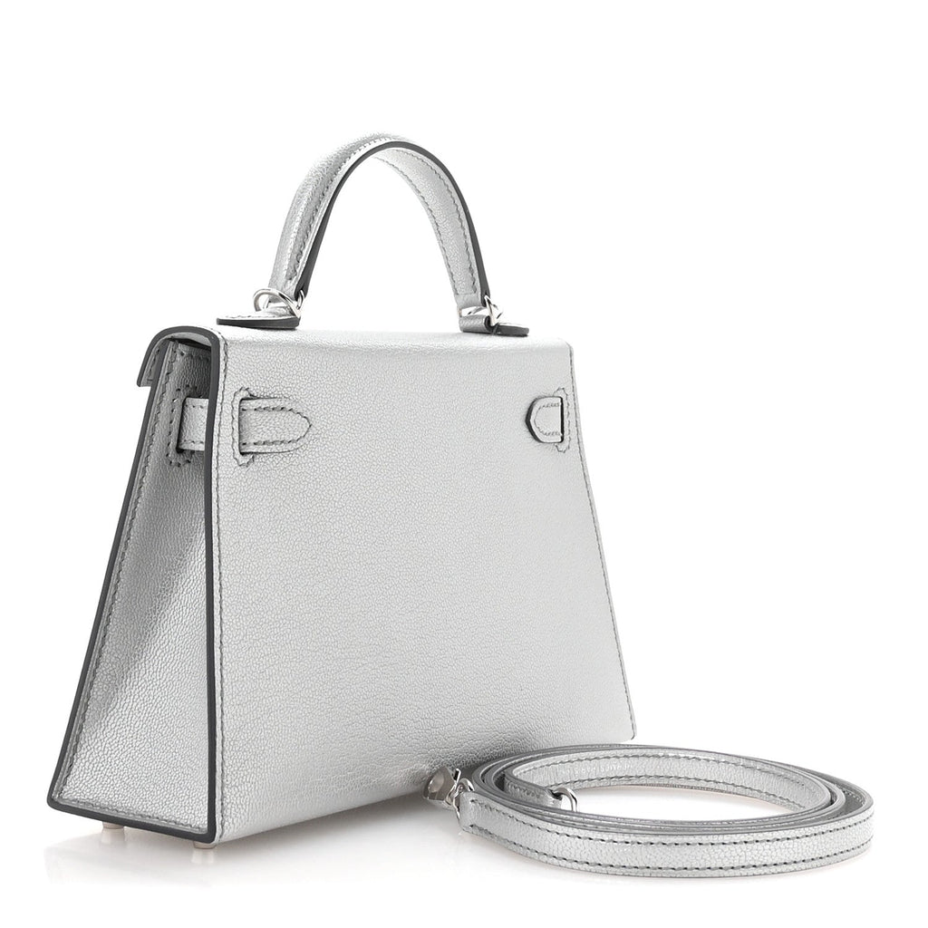 Metallic Chevre Chamkilight Mini Kelly Sellier 20 Argent