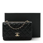 Lambskin Quilted Trendy CC Wallet On Chain WOC Black