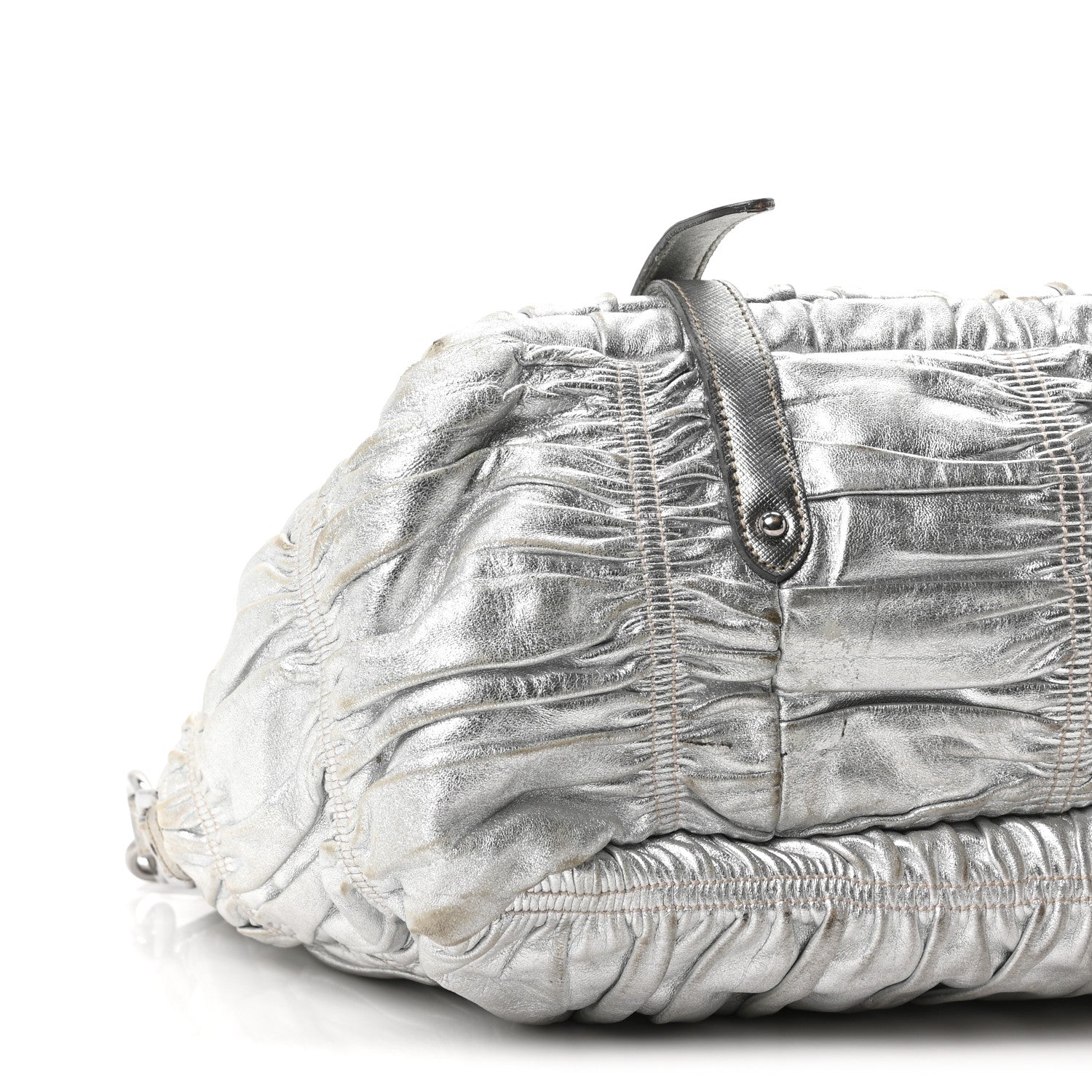 Metallic Nappa Gaufre Messenger Tote Argento
