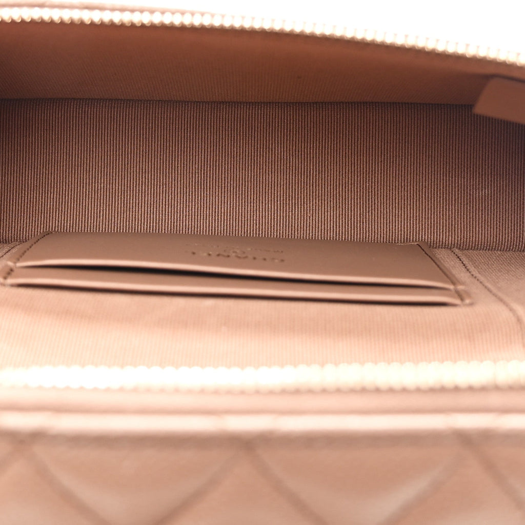 Caviar Quilted Top Handle Slim Vanity With Chain Dark Beige