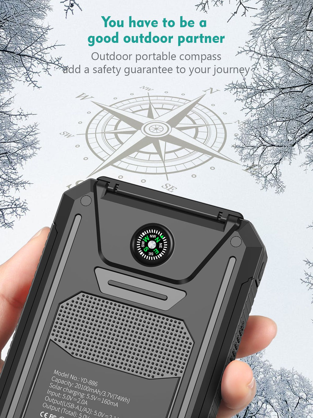 10000mAh Solar Charger Portable Power Bank USB-C Port Mobile Battery Pack for Phone