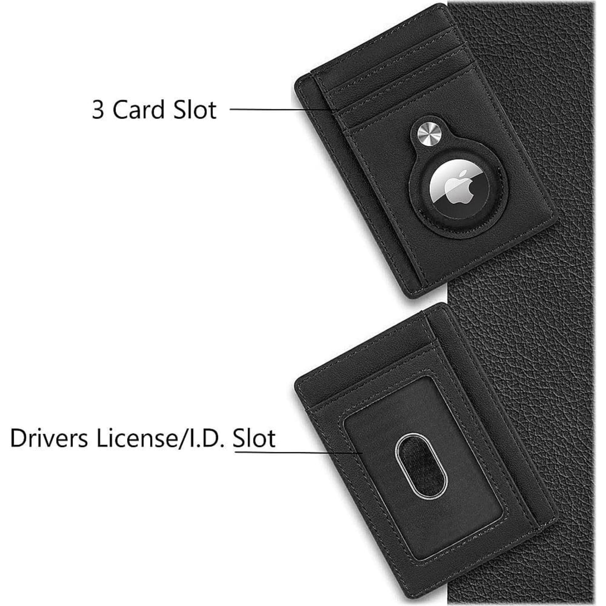 SAHARA- Slim Genuine Leather Wallet Case for Apple AirTag - Black