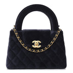 Velvet Quilted Nano Kelly Shopper Navy