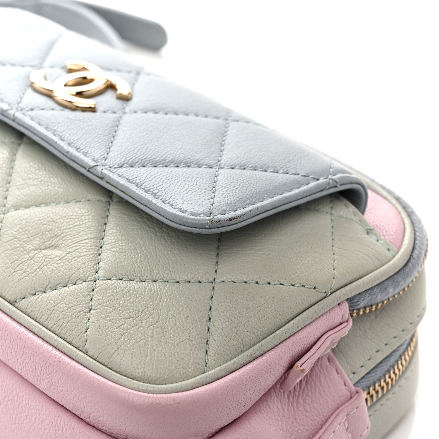 Goatskin Quilted Waist Bag Green Blue Pink