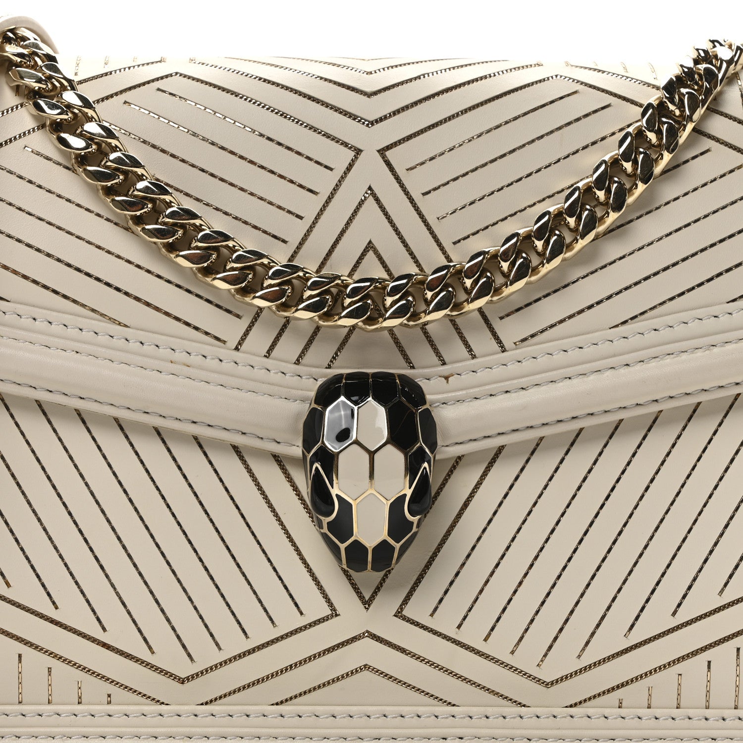 Nappa Serpenti Forever Chain Diamond Blast Shoulder Bag Ivory Gold
