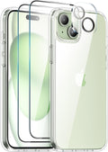 Entronix Bundle Compatible with iPhone 15 Plus - [Hard] Clear Case, 2 Clear Screen Protector & 1 Camera Lens Protector
