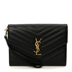 Grain De Poudre Matelasse Chevron Monogram Cassandre Flap Pouch Black