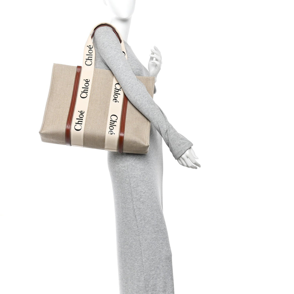 Cotton Calfskin Large Woody Ribbon Tote White Brown