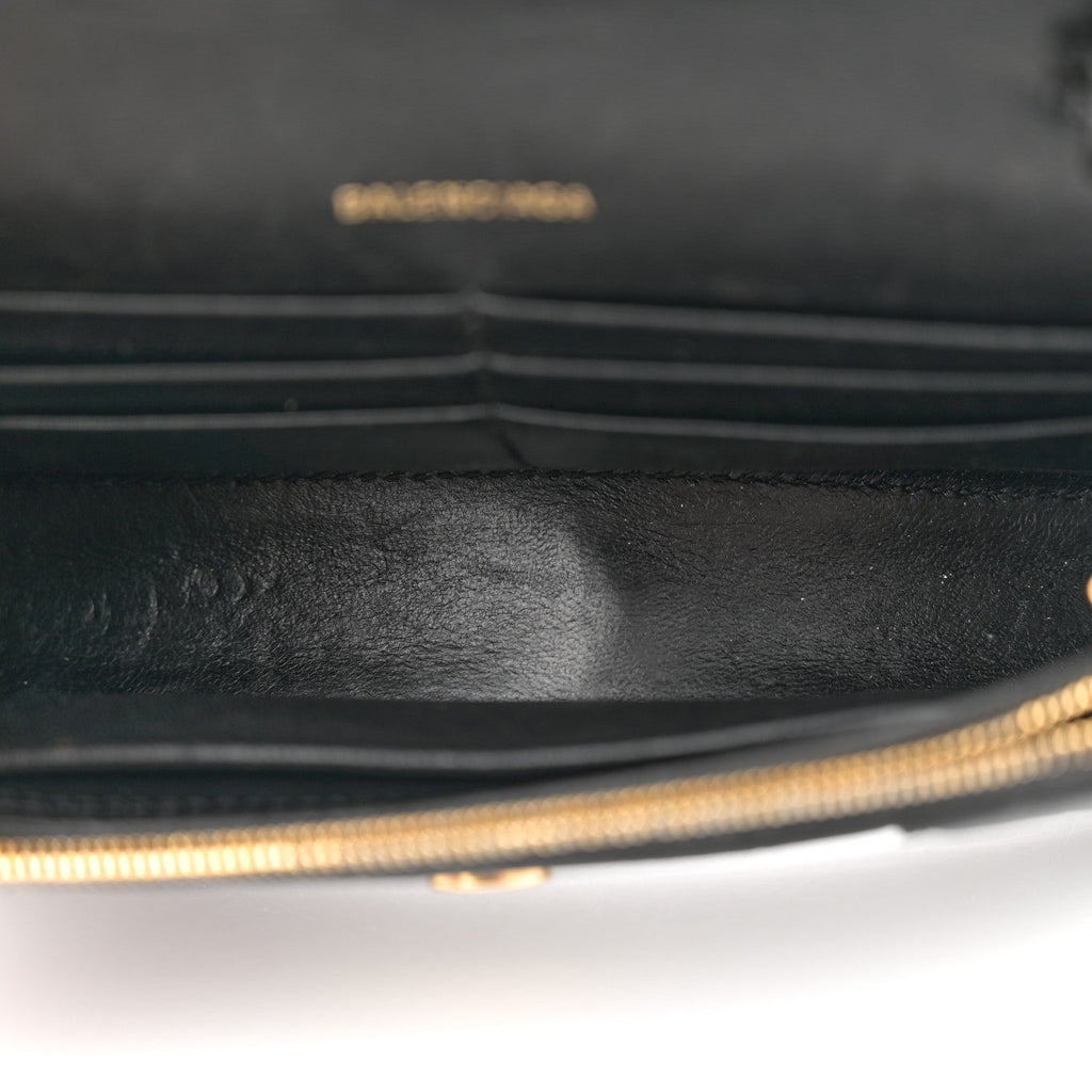 Shiny Calfskin Crocodile Embossed Hourglass Chain Bag Black