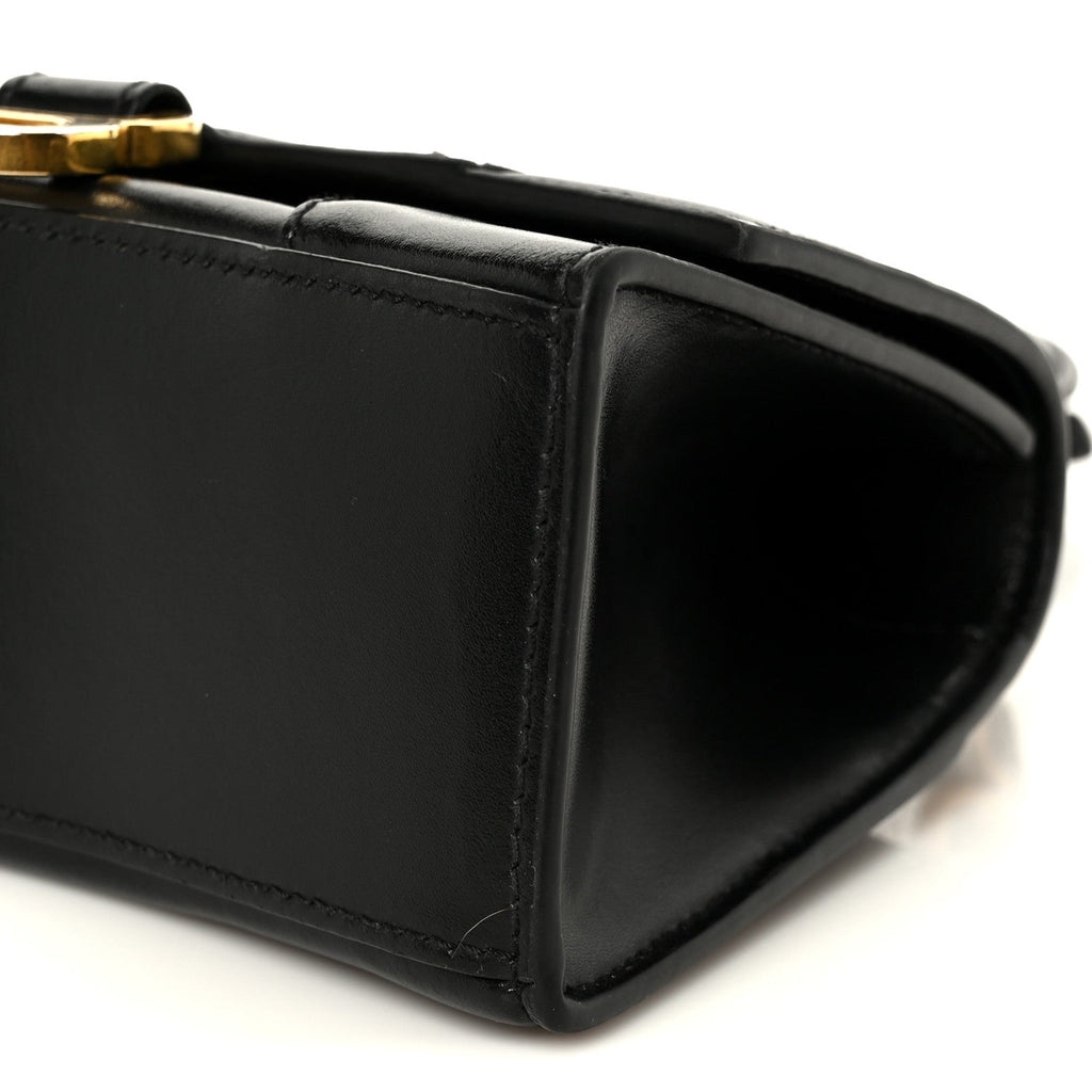 Shiny Box Calfskin Hourglass Top Handle Bag XS Black