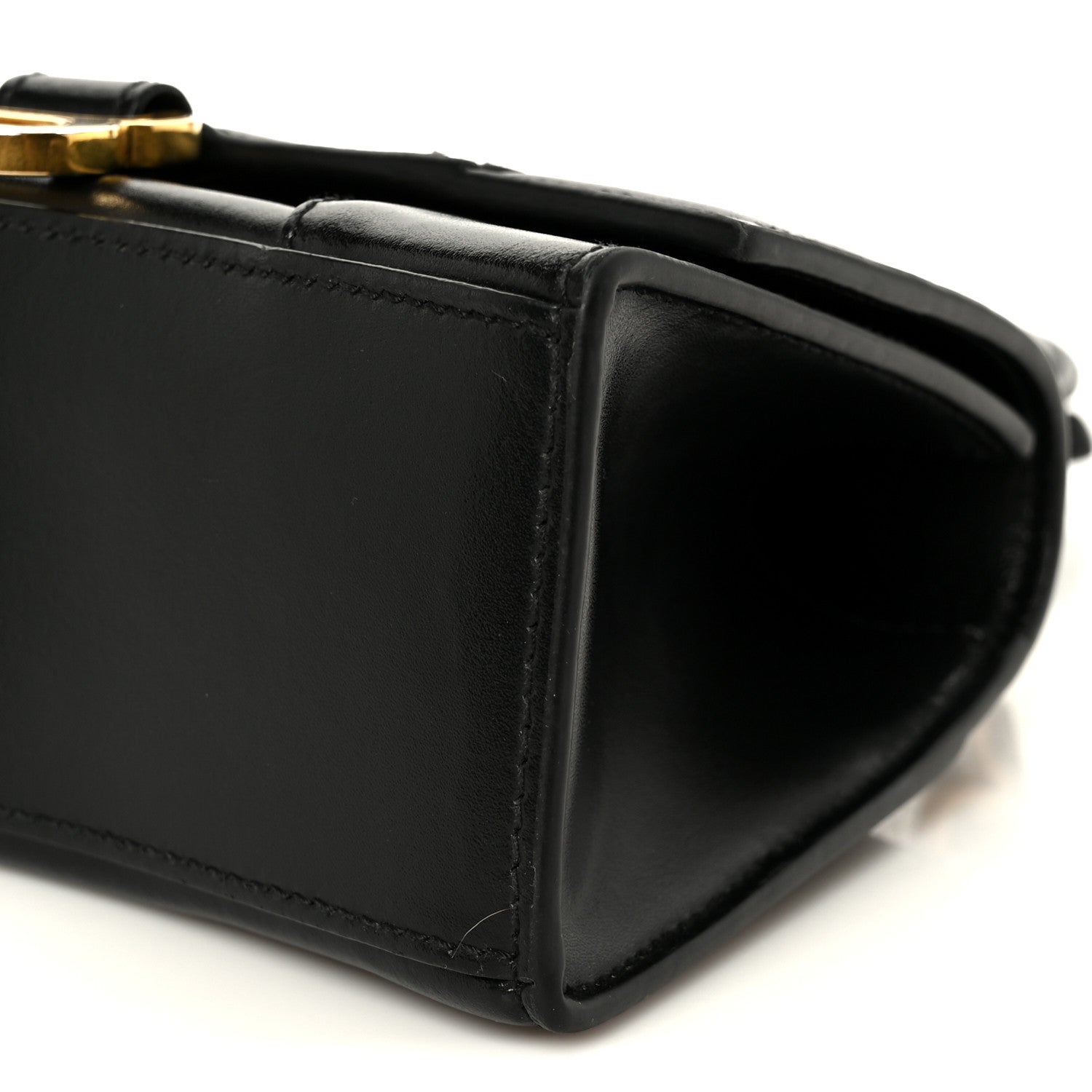 Shiny Box Calfskin Hourglass Top Handle Bag XS Black