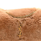 Shearling Calfskin Small Reversible Monogram Kate Satchel Ecru Dark Brown