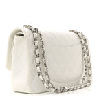 Caviar Quilted Medium Double Flap White