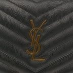 Grain De Poudre Matelasse Chevron Monogram Envelope Chain Wallet Black