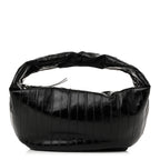 Glossy Calfskin Eelskin Embossed Medium Olivia Hobo Black