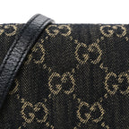 Jacquard Black Denim GG Monogram Textured Dollar Calfskin Mini Horsebit 1955 Crossbody Bag Black Ivory