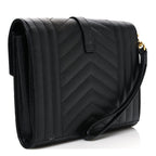 Grain De Poudre Textured Mixed Matelasse Triquilt Monogram Clutch Black