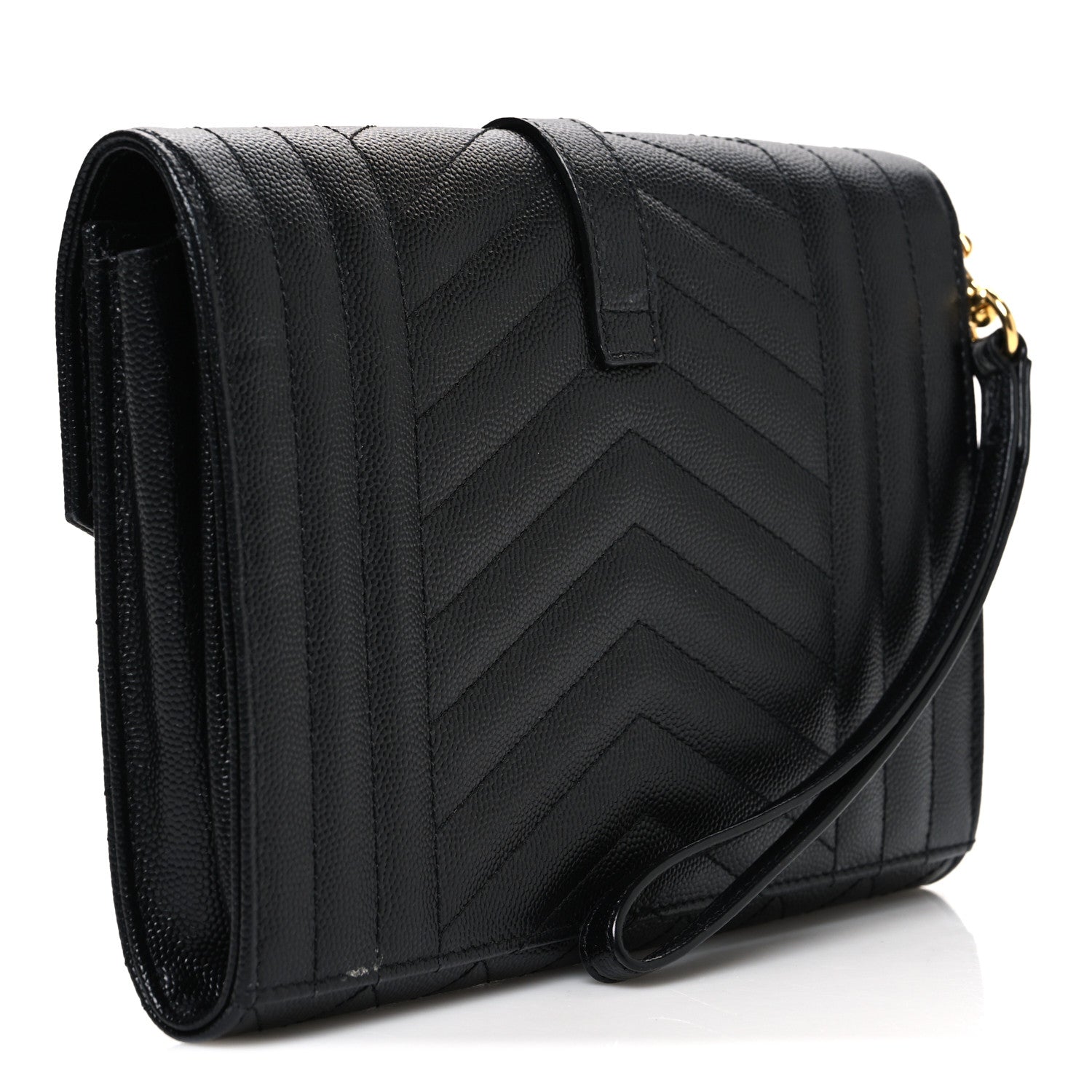 Grain De Poudre Textured Mixed Matelasse Triquilt Monogram Clutch Black