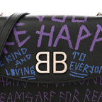 Grained Calfskin Graffiti BB Chain Wallet Black Bleu Violet