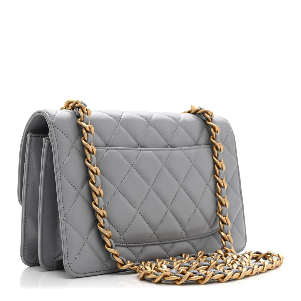 Caflskin Quilted Dual Handle Chain Flap Bag Grey
