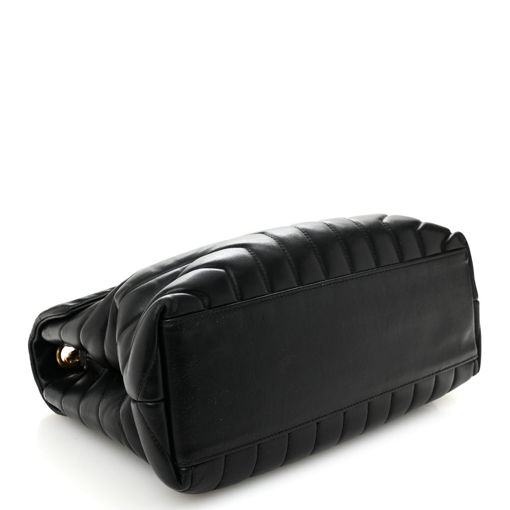 Calfskin Y Quilted Monogram Medium Loulou Chain Satchel Black