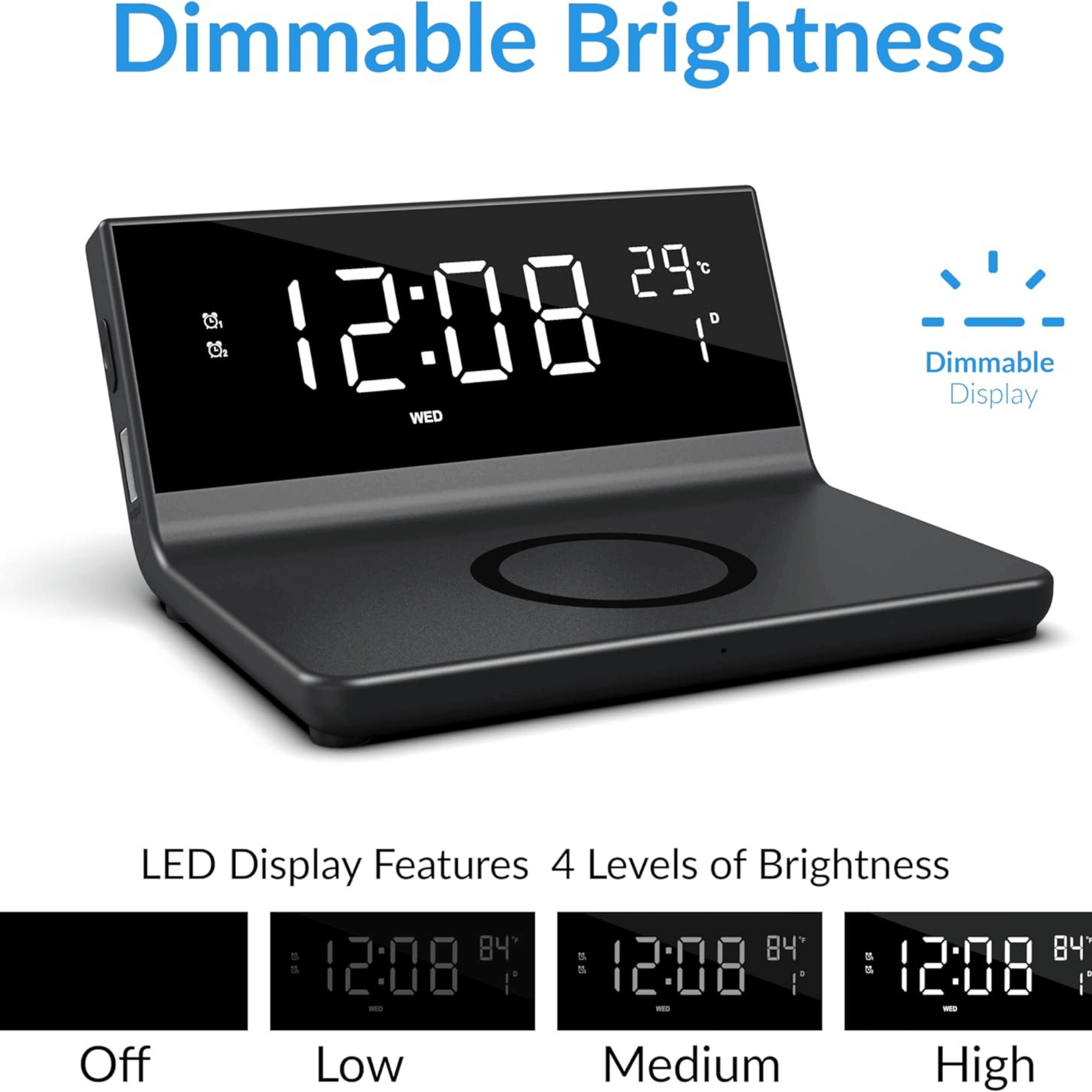 Dual Alarm Clock with 2-in-1 Wireless Charger