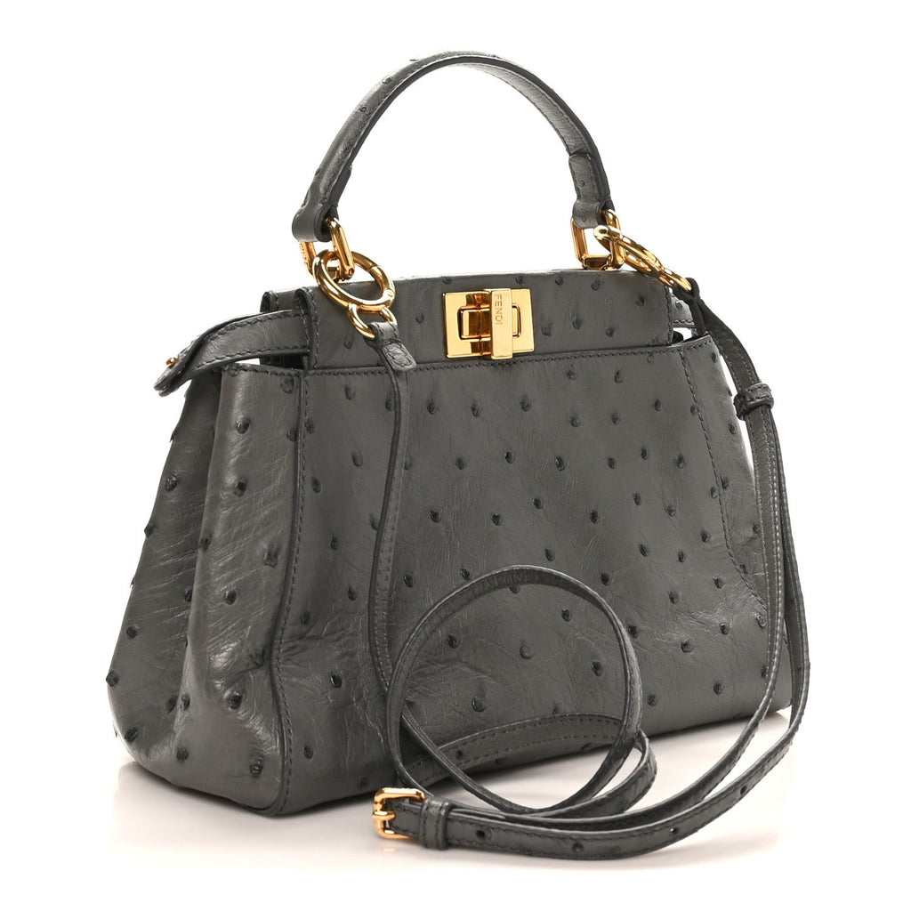 Ostrich Shiny Nappa Mini Peekaboo Iconic Satchel Grey