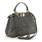 Ostrich Shiny Nappa Mini Peekaboo Iconic Satchel Grey