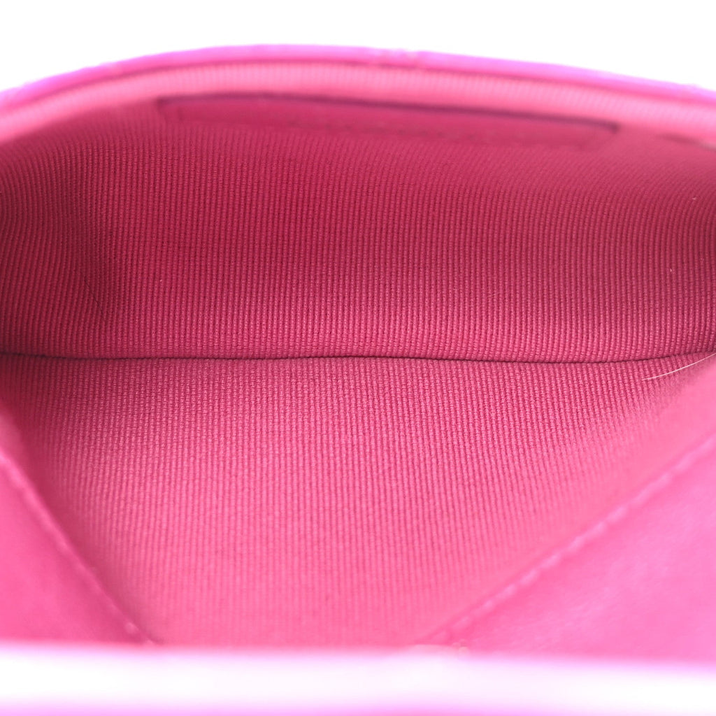 Patent Lambskin Quilted CC Hook Card Holder Pink