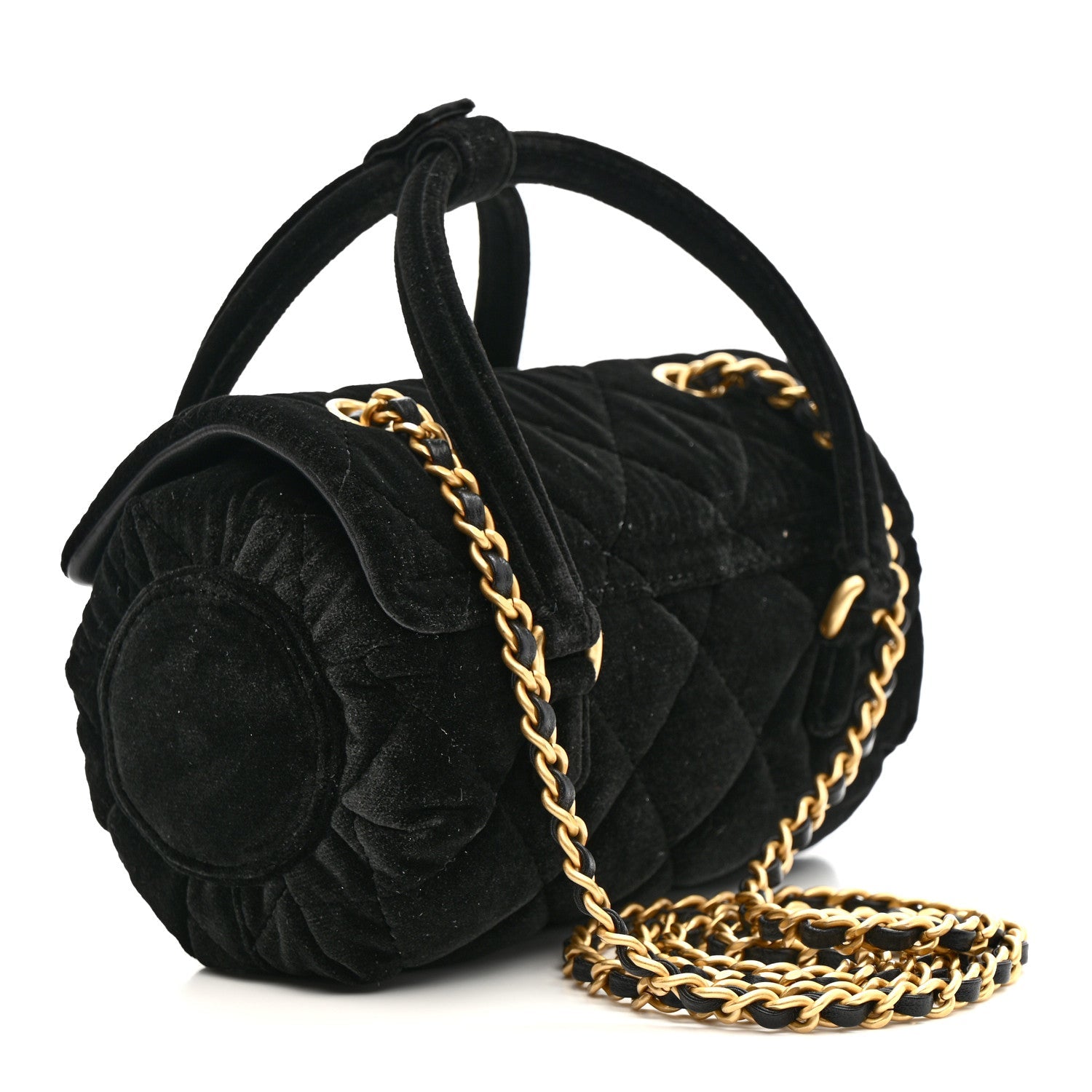 Velvet Quilted Mini Top Handle Flap Black
