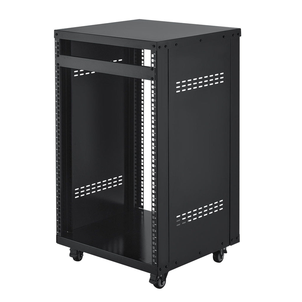 16U AV Rack, 200 lbs Max Capacity, Home Recording Studio Rack with Lockable Caster Wheels, Open Frame Server Cabinet, Special Vent Design, for 19-Inch Audio Video Musical & IT Equipment Mounting