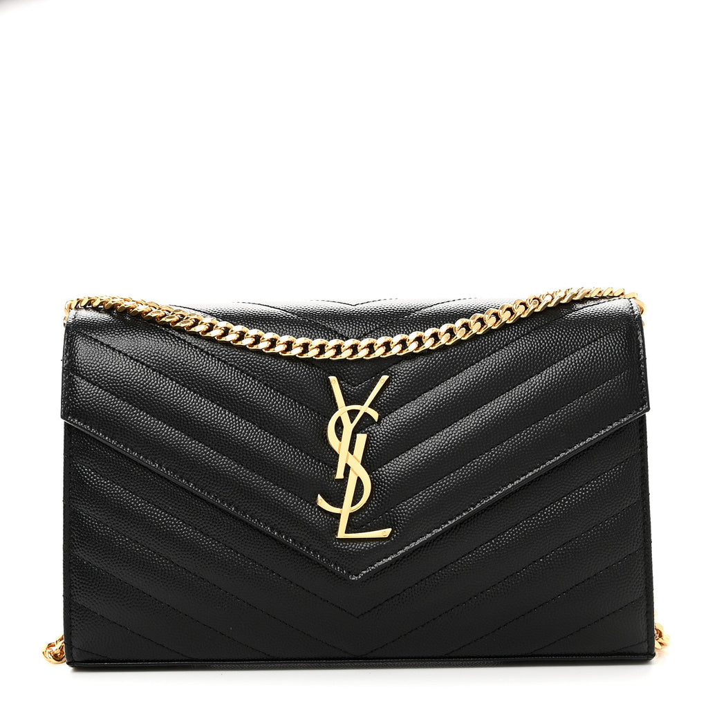 Grain De Poudre Matelasse Chevron Monogram Chain Wallet Black