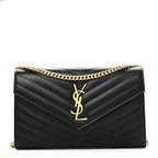 Grain De Poudre Matelasse Chevron Monogram Chain Wallet Black