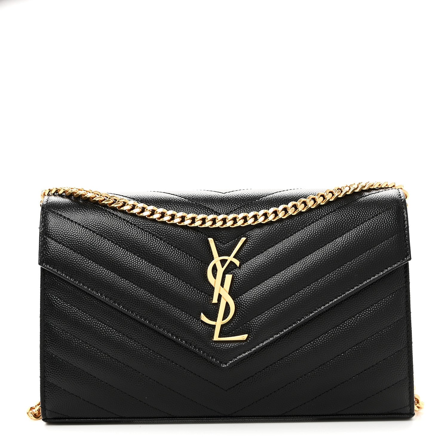 Grain De Poudre Matelasse Chevron Monogram Chain Wallet Black