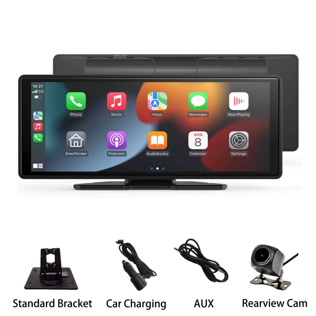 10-Inch Touchscreen Car Audio Receiver with CarPlay and Android Auto Support, Portable Wireless Display with Backup Camera