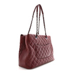 Caviar Quilted City Shopping Tote Dark Red