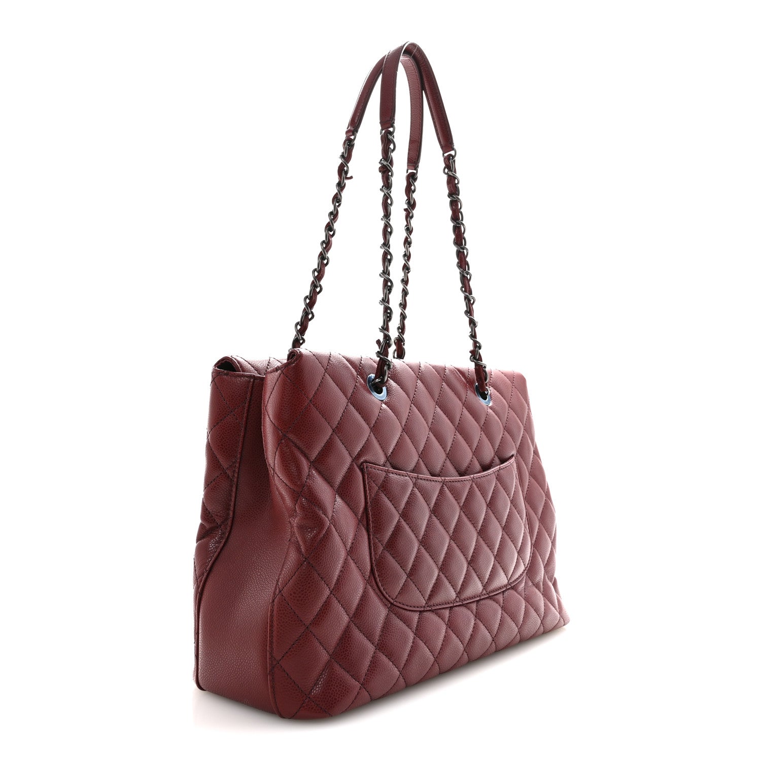 Caviar Quilted City Shopping Tote Dark Red