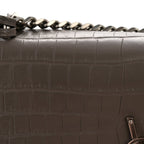 Calfskin Crocodile Embossed Medium Monogram Sunset Fog