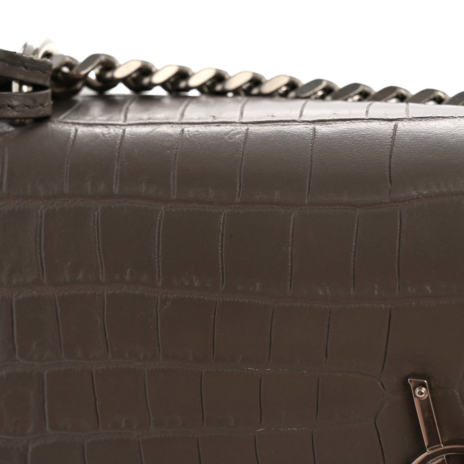 Calfskin Crocodile Embossed Medium Monogram Sunset Fog