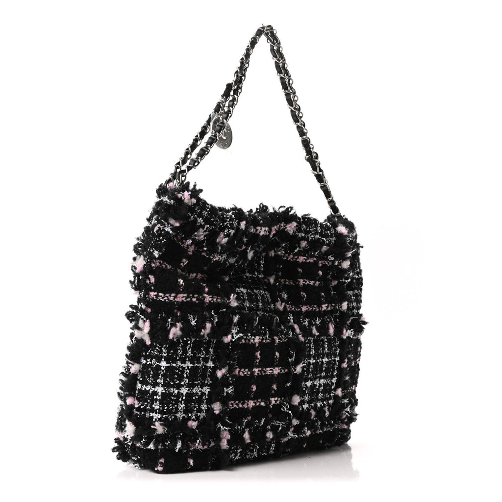 Tweed Patchwork Quilted Small Chanel 22 Black Pink White