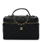 Caviar Quilted Top Handle Slim Vanity With Chain Black
